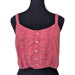 Daisy & Delilah | Paolina crochet cropped knit cotton tank mauve M Boho Festival